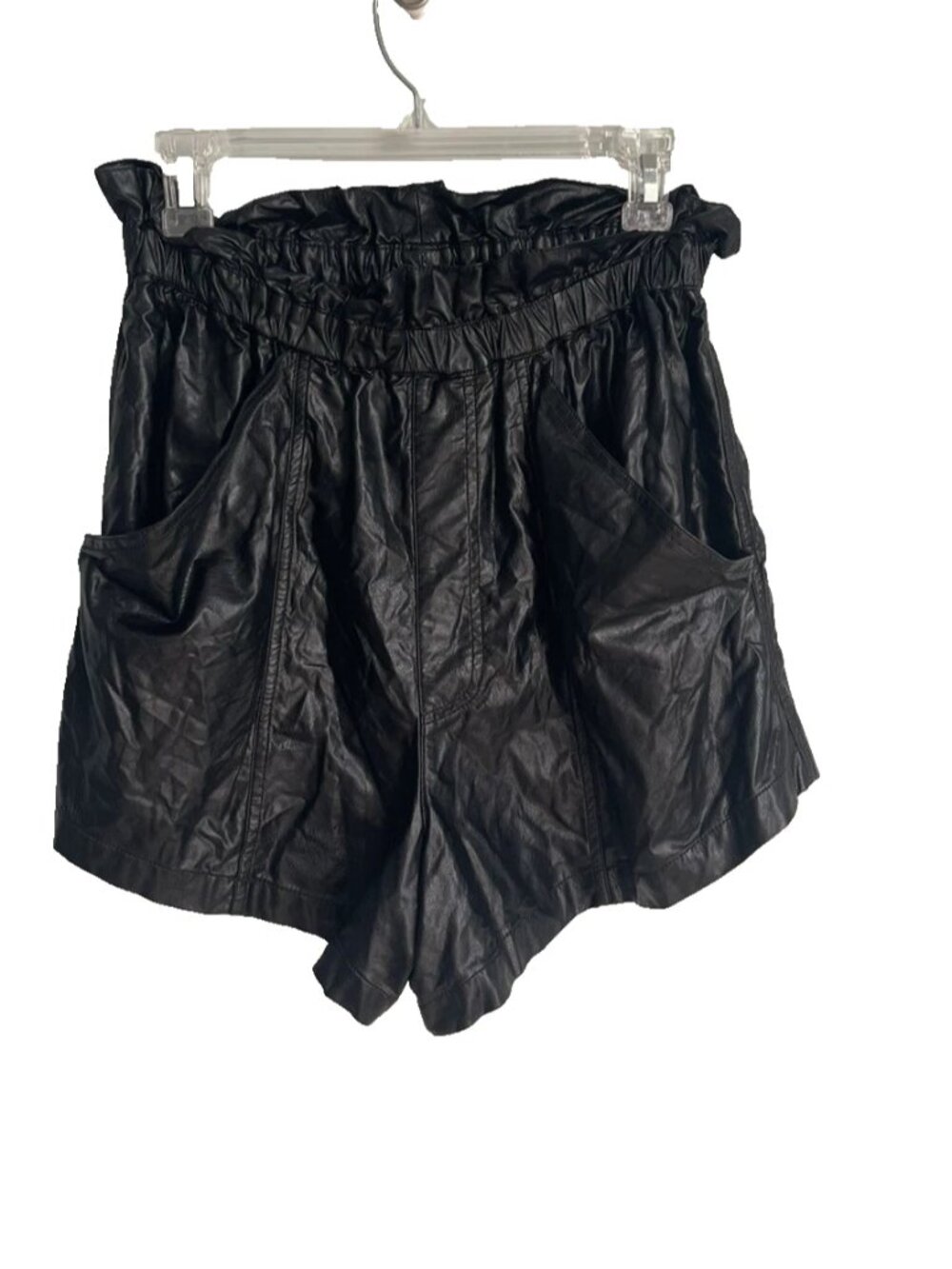 Free People Black At First Sight Faux Leather High Waist Shorts